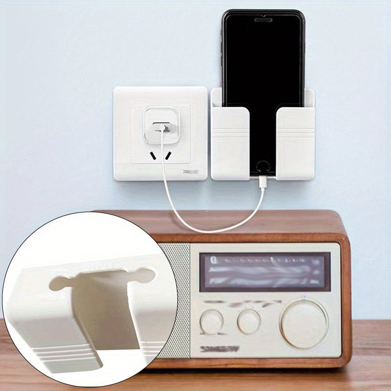 Multifunctional Wall-Mounted Mobile Charger Holder with 1pc Shower Storage for Phones, Remote Control Organizer, No-Electricity Needed, Durable Plastic Material, Space-Saving Design - KHOY