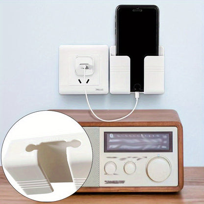 Multifunctional Wall-Mounted Mobile Charger Holder with 1pc Shower Storage for Phones, Remote Control Organizer, No-Electricity Needed, Durable Plastic Material, Space-Saving Design - KHOY