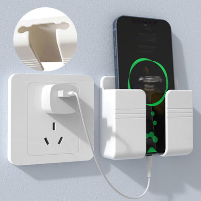Multifunctional Wall-Mounted Mobile Charger Holder with 1pc Shower Storage for Phones, Remote Control Organizer, No-Electricity Needed, Durable Plastic Material, Space-Saving Design - KHOY