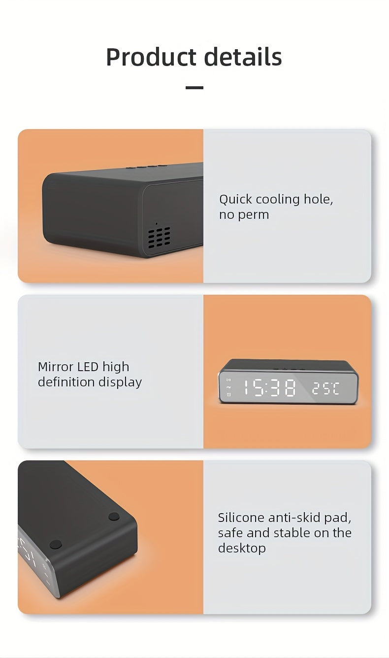 Wireless Charger Time Alarm Clock LED Digital Thermometer Earphone Phone Chargers Fast Charging Dock Station For IPhone 15, 14, 13, 12, Samsung - KHOY