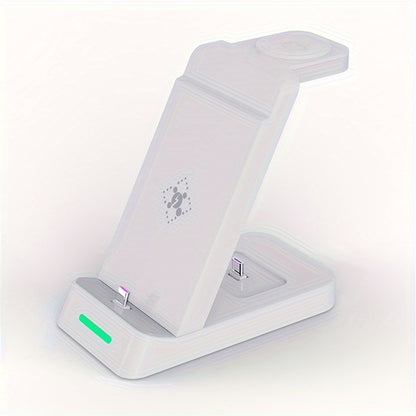 3-in-1 Wireless Charging Stand for Samsung S22/S21, Galaxy Watch Fast Charger Dock, 13.49x12.4x6.78 cm, Case-Friendly Station with LED Indicator - KHOY