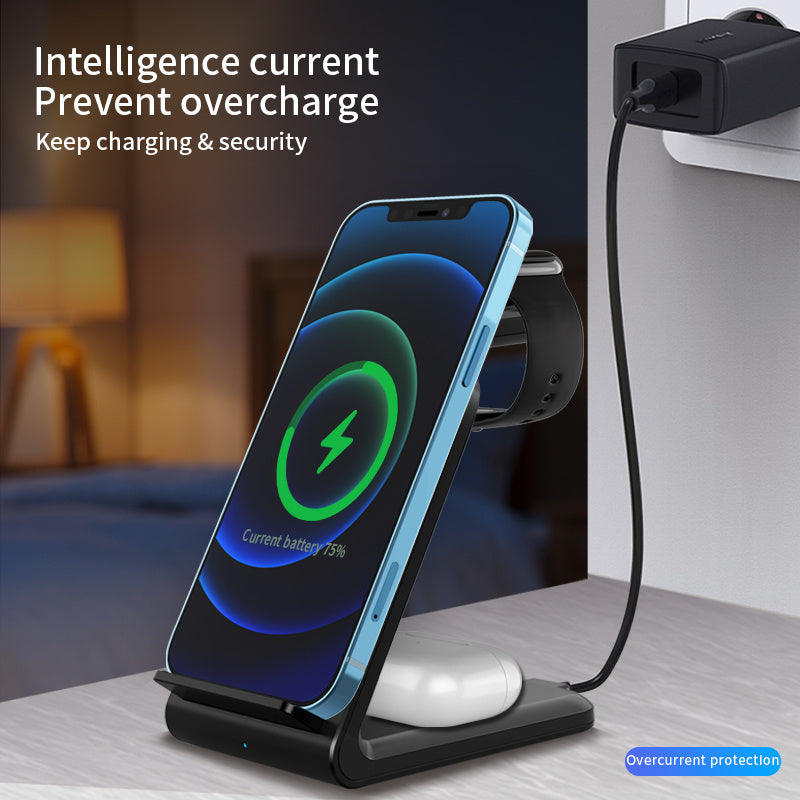 TIMESS-Charger Station For IPhone Multiple Devices, 3 In 1 Fast Wireless Charger Stand Dock Stand For IPhone 15 14 13 12 11 Pro X XS 8 Plus, For IWatch Series 9 8 7 6 SE 5 4 3 2 & For AirPods 3/2/Pro - KHOY