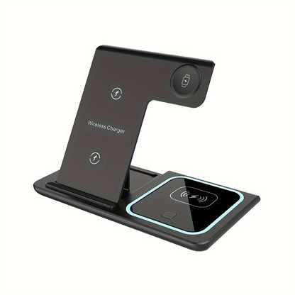 3 In 1 Fast Charging Station, Folding Wireless Charger Stand For IPhone 14, 13, 12, 11/Pro/Max/Mini/Plus, X, XR, XS/Max, SE, 8/Plus, For IWatch 1-8, For Airpods 3/2/Pro - KHOY