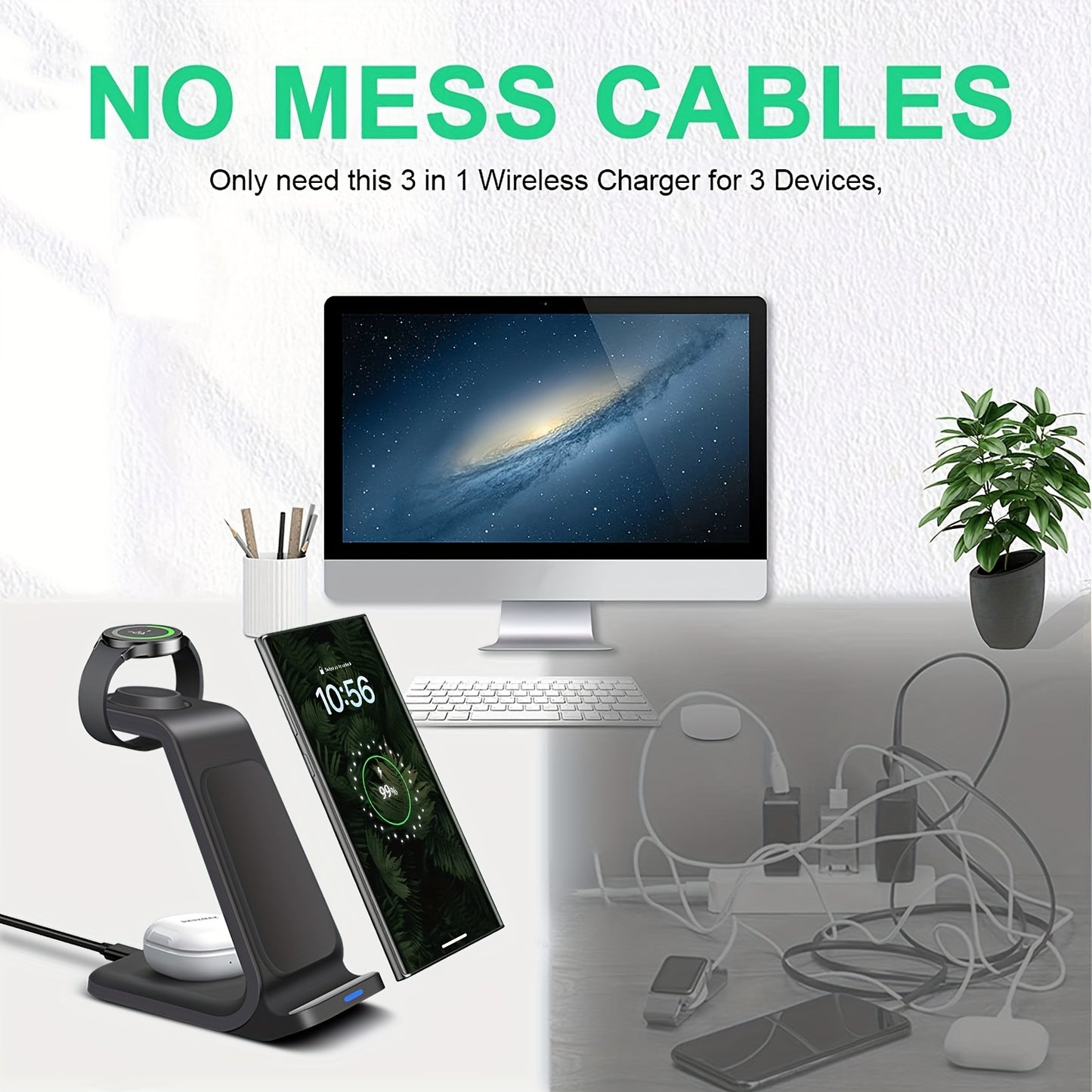 Wireless Charging Station For Samsung, Travel Portable Charger 3 In 1 For Samsung S24 Ultra/S24/S24+/S23 Ultra/S23/S22 Ultra/S22/S21/Note 20, For Galaxy Watch 6/6 Classic/5/5 Pro/4, For Galaxy Buds 2 Pro/Pro - KHOY