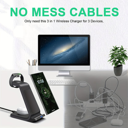 Wireless Charging Station For Samsung, Travel Portable Charger 3 In 1 For Samsung S24 Ultra/S24/S24+/S23 Ultra/S23/S22 Ultra/S22/S21/Note 20, For Galaxy Watch 6/6 Classic/5/5 Pro/4, For Galaxy Buds 2 Pro/Pro - KHOY