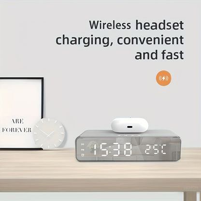 Wireless Charger Time Alarm Clock LED Digital Thermometer Earphone Phone Chargers Fast Charging Dock Station For IPhone 15, 14, 13, 12, Samsung - KHOY