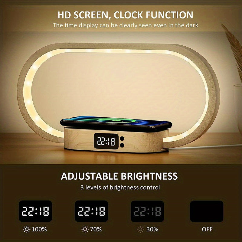 Multifunction Wireless Charger Pad Stand Clock LED Desk Lamp Night Light USB Port Fast Charging Station Dock For IPhone For Samsung - KHOY