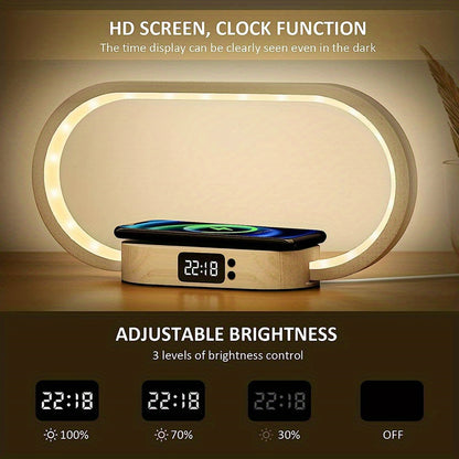 Multifunction Wireless Charger Pad Stand Clock LED Desk Lamp Night Light USB Port Fast Charging Station Dock For IPhone For Samsung - KHOY