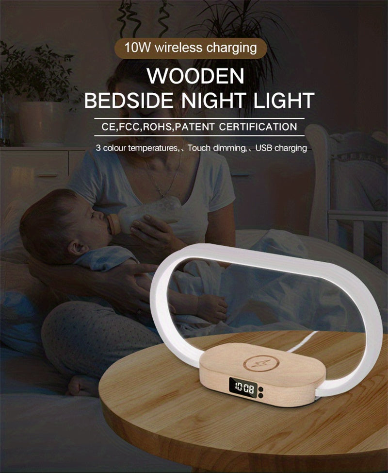 Multifunction Wireless Charger Pad Stand Clock LED Desk Lamp Night Light USB Port Fast Charging Station Dock For IPhone For Samsung - KHOY