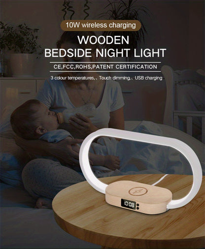 Multifunction Wireless Charger Pad Stand Clock LED Desk Lamp Night Light USB Port Fast Charging Station Dock For IPhone For Samsung - KHOY