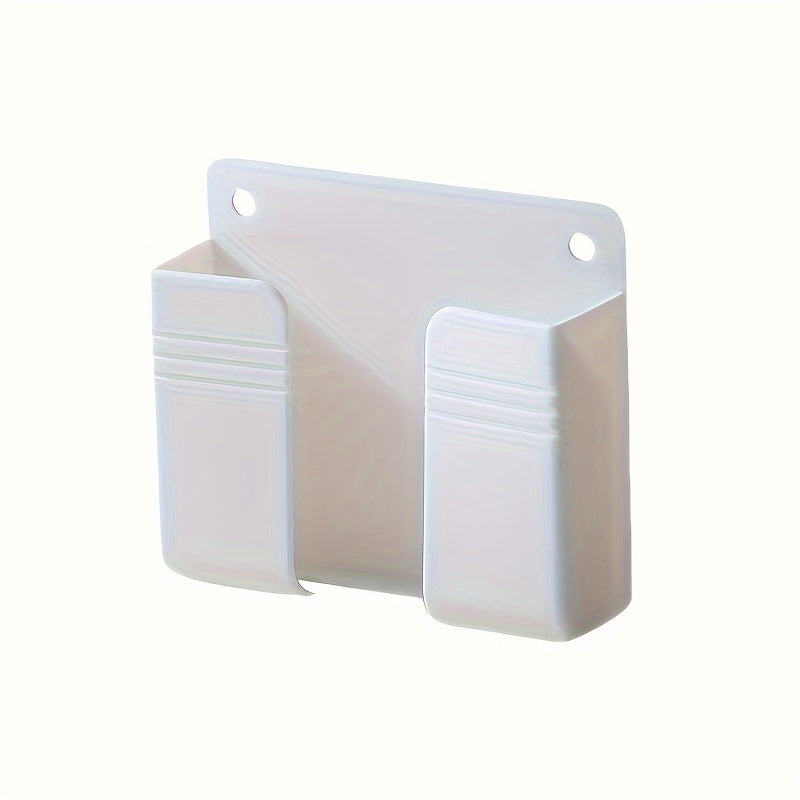 Multifunctional Wall-Mounted Mobile Charger Holder with 1pc Shower Storage for Phones, Remote Control Organizer, No-Electricity Needed, Durable Plastic Material, Space-Saving Design - KHOY