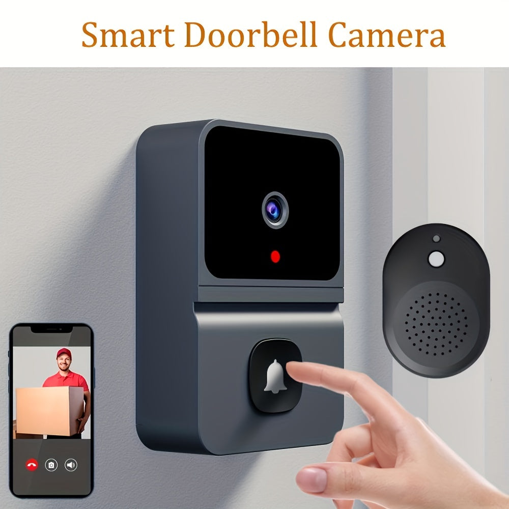 1pc Smart WiFi Doorbell Camera with Built-in Battery, Wireless Security Camera with 2-Way Audio, Night Vision, USB Rechargeable, App Control, 2.4G WiFi, Compact Design for Home Security & Front Door Monitoring, Wireless Doorb - KHOY
