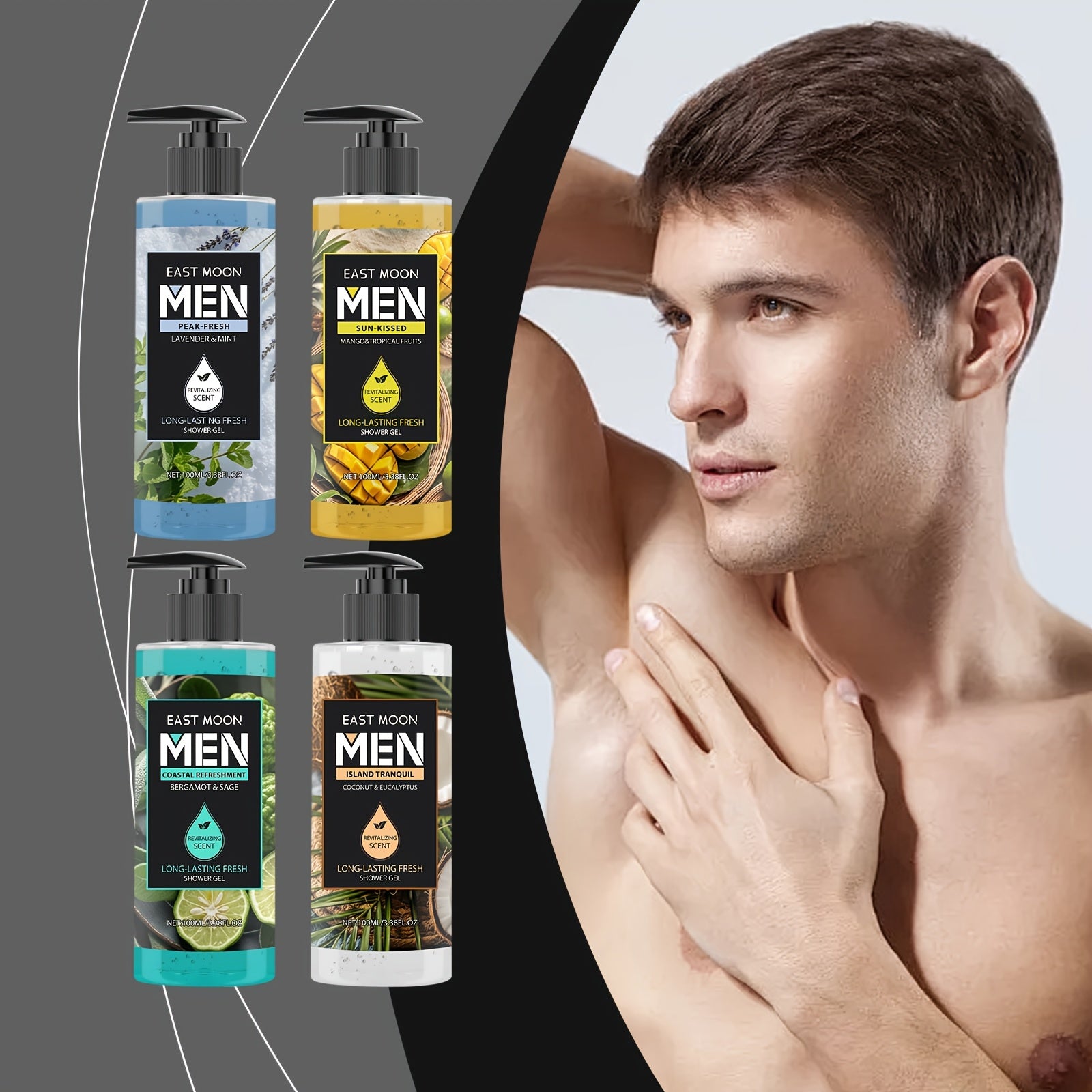 MEN'S Shower Gel Series, 100ml, Deep Cleansing & Long-Lasting Fragrance, Moisturizing, Formaldehyde-Free, Coconut Scented with Peppermint, Lavender & Coconut Oil, Suitable for All Skin Types, Body Use - KHOY