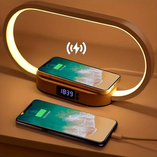 Multifunction Wireless Charger Pad Stand Clock LED Desk Lamp Night Light USB Port Fast Charging Station Dock For IPhone For Samsung - KHOY