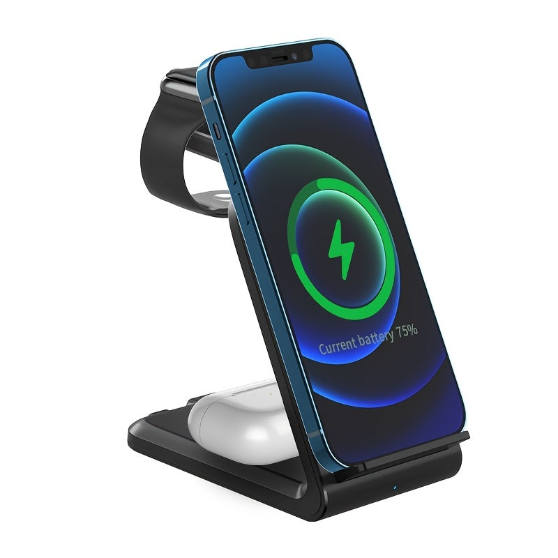 TIMESS-Charger Station For IPhone Multiple Devices, 3 In 1 Fast Wireless Charger Stand Dock Stand For IPhone 15 14 13 12 11 Pro X XS 8 Plus, For IWatch Series 9 8 7 6 SE 5 4 3 2 & For AirPods 3/2/Pro - KHOY