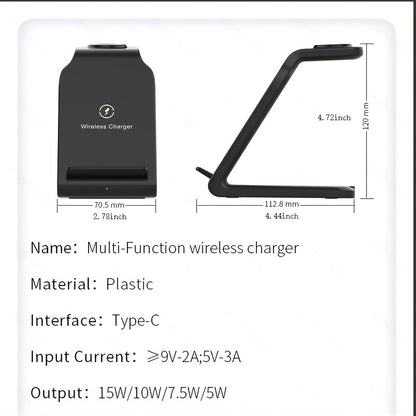 TIMESS-Charger Station For IPhone Multiple Devices, 3 In 1 Fast Wireless Charger Stand Dock Stand For IPhone 15 14 13 12 11 Pro X XS 8 Plus, For IWatch Series 9 8 7 6 SE 5 4 3 2 & For AirPods 3/2/Pro - KHOY
