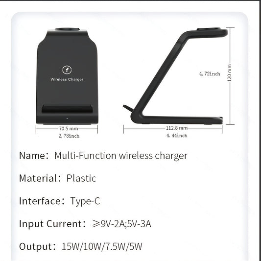 TIMESS-Charger Station For IPhone Multiple Devices, 3 In 1 Fast Wireless Charger Stand Dock Stand For IPhone 15 14 13 12 11 Pro X XS 8 Plus, For IWatch Series 9 8 7 6 SE 5 4 3 2 & For AirPods 3/2/Pro - KHOY