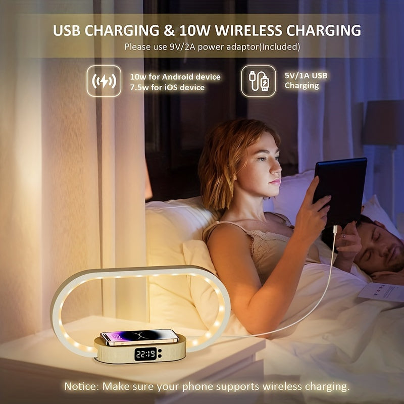 Multifunction Wireless Charger Pad Stand Clock LED Desk Lamp Night Light USB Port Fast Charging Station Dock For IPhone For Samsung - KHOY
