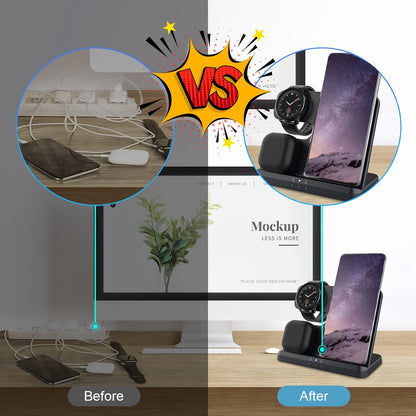 Wireless Charger 3 In 1 Charging Station For Samsung S24 S23 S22 S21 S20 Ultra FE/Note 20 10 9/Z Flip Fold Series, Galaxy Watch6/ 5 Pro/5/4/3/Active 2/1, Buds+/Pro/Live, Wireless Charging Station Wireless Charger Stand For Ph - KHOY