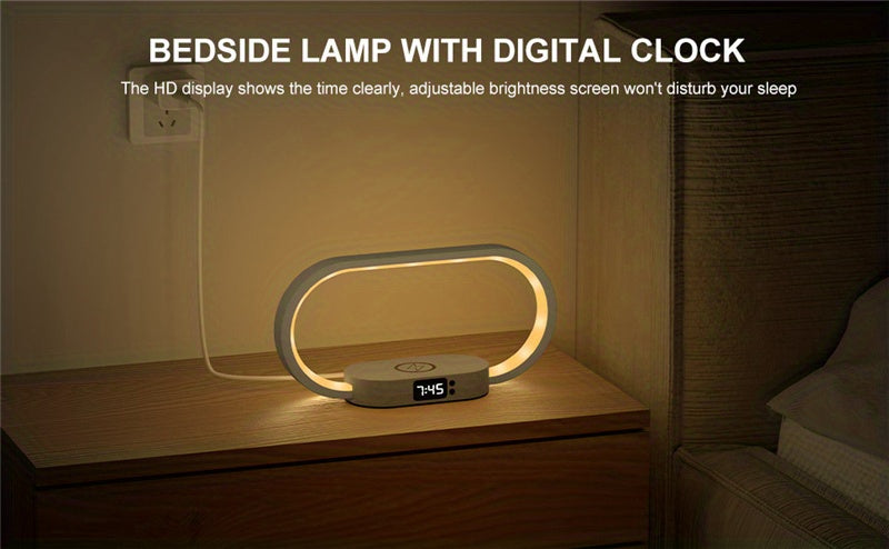 Multifunction Wireless Charger Pad Stand Clock LED Desk Lamp Night Light USB Port Fast Charging Station Dock For IPhone For Samsung - KHOY