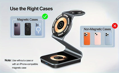 3 In 1 Magnetic Wireless Charger, 15W Fast Charging Station, Suitable For iPhone 15/14/13/12/Pro/Max/Mini/Plus, For iWatch Ultra/Ultra2/9/8/7/6/5/4/3/2/1/SE, For AirPods 3/2/Pro/Pro2 - KHOY