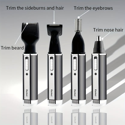 Kemei 4-in-1 Professional Grooming Kit, USB Rechargeable Nose & Ear Hair Trimmer, Beard and Eyebrow Razor, Men'S Personal Care Tools with Nickel Battery, ����������ï¿