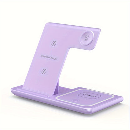 3 In 1 Fast Charging Station, Folding Wireless Charger Stand For IPhone 14, 13, 12, 11/Pro/Max/Mini/Plus, X, XR, XS/Max, SE, 8/Plus, For IWatch 1-8, For Airpods 3/2/Pro - KHOY
