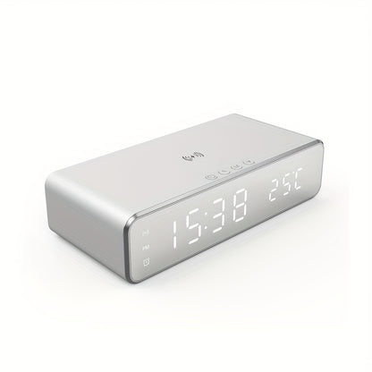 Wireless Charger Time Alarm Clock LED Digital Thermometer Earphone Phone Chargers Fast Charging Dock Station For IPhone 15, 14, 13, 12, Samsung - KHOY