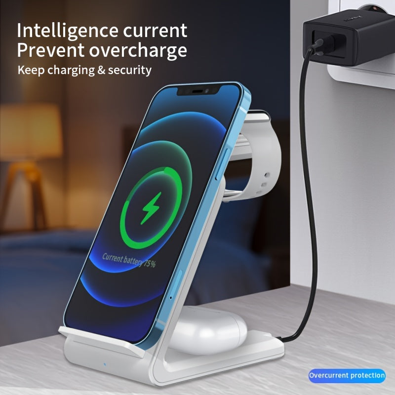 TIMESS-Charger Station For IPhone Multiple Devices, 3 In 1 Fast Wireless Charger Stand Dock Stand For IPhone 15 14 13 12 11 Pro X XS 8 Plus, For IWatch Series 9 8 7 6 SE 5 4 3 2 & For AirPods 3/2/Pro - KHOY