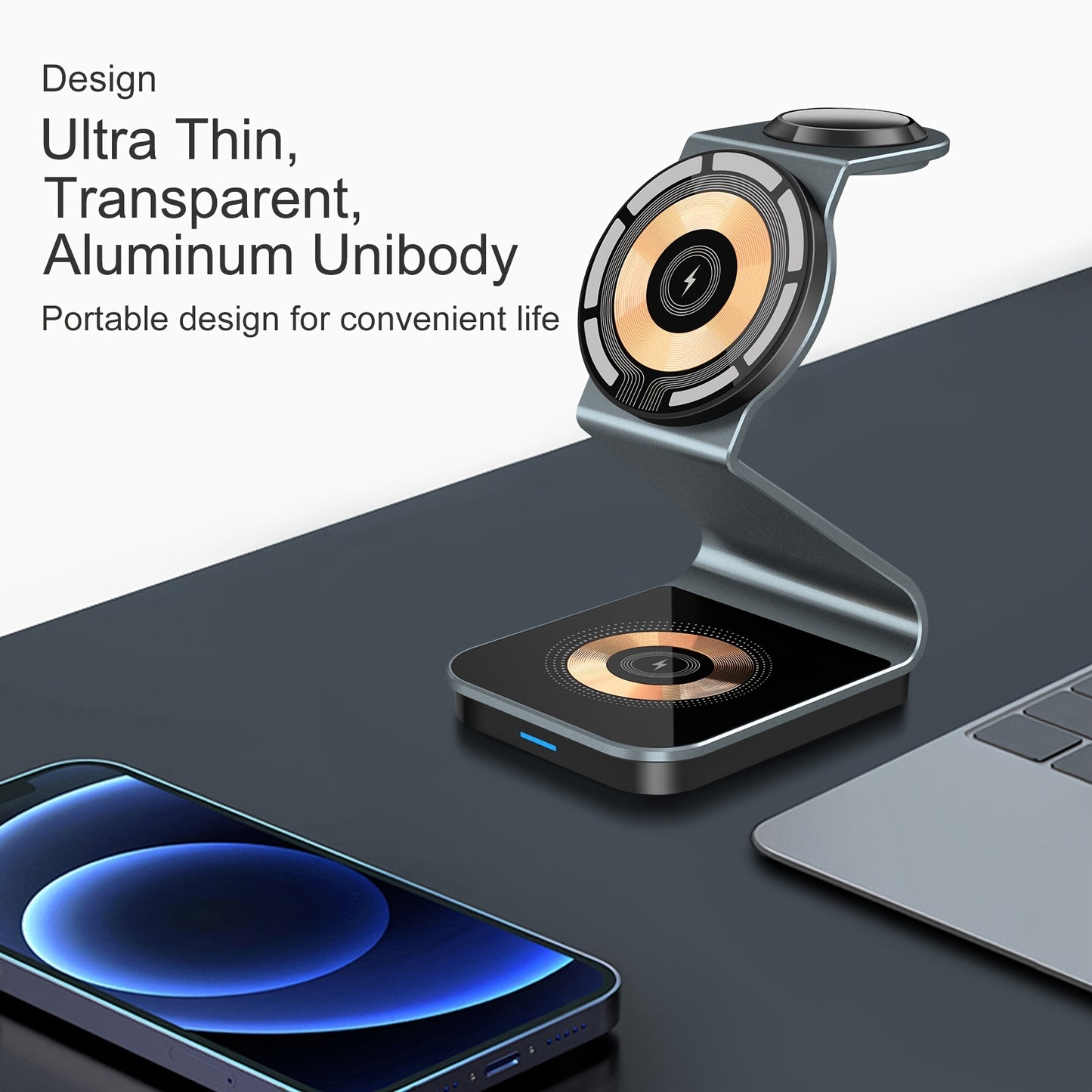 3 In 1 Magnetic Wireless Charger, 15W Fast Charging Station, Suitable For iPhone 15/14/13/12/Pro/Max/Mini/Plus, For iWatch Ultra/Ultra2/9/8/7/6/5/4/3/2/1/SE, For AirPods 3/2/Pro/Pro2 - KHOY