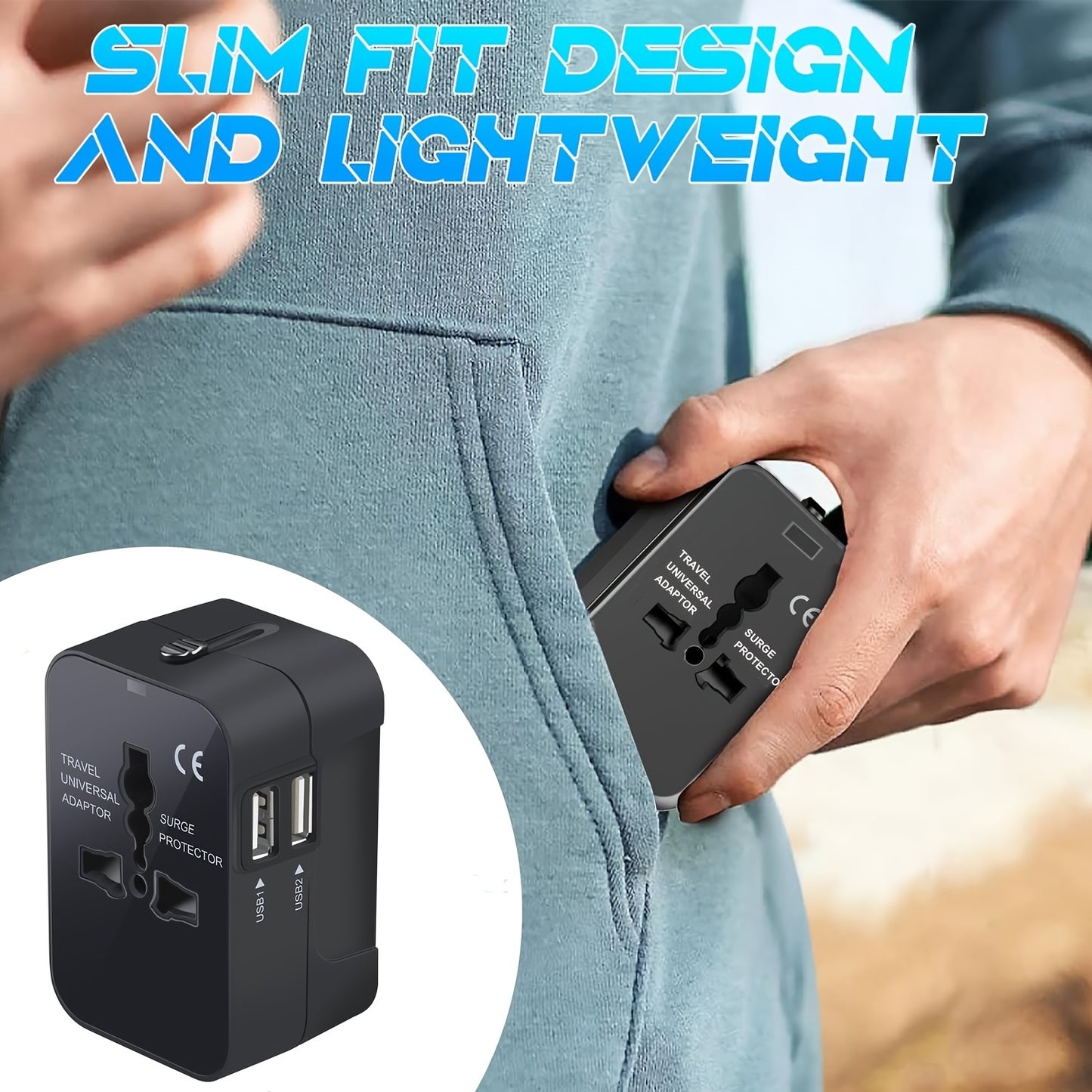 1pc Travel Charger with Dual USB Charging Ports, 2 USB Charger, World All In One Universal Travel Charger, Wall Charger AC Power Plug Adapter, USA EU UK AUS Converter Adapter, USB Charger, Travel Adapter - KHOY