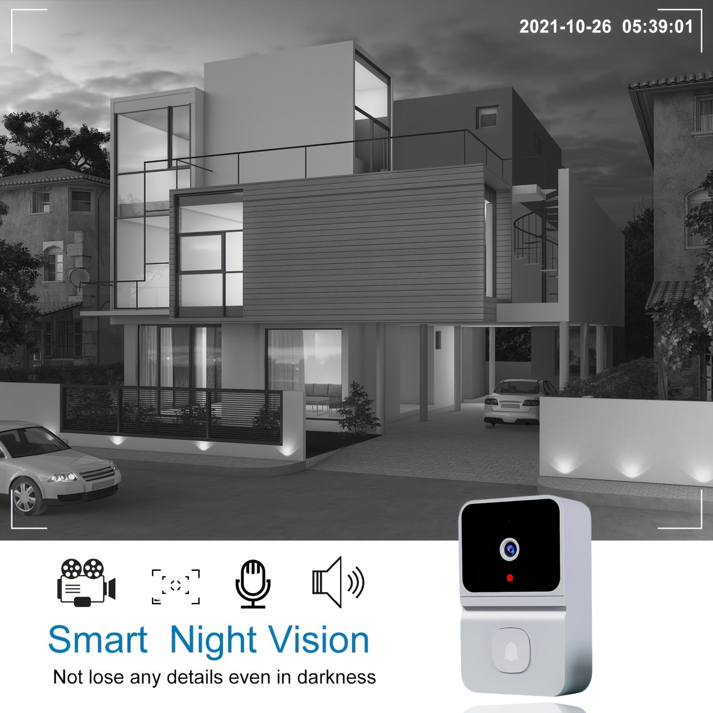 1pc Smart WiFi Doorbell Camera with Built-in Battery, Wireless Security Camera with 2-Way Audio, Night Vision, USB Rechargeable, App Control, 2.4G WiFi, Compact Design for Home Security & Front Door Monitoring, Wireless Doorb - KHOY