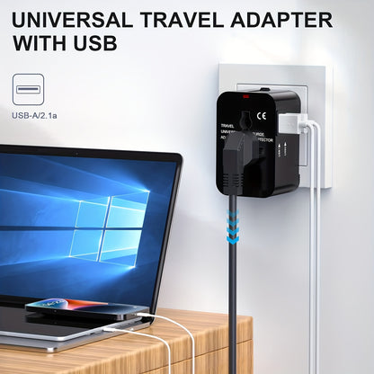 1pc Travel Charger with Dual USB Charging Ports, 2 USB Charger, World All In One Universal Travel Charger, Wall Charger AC Power Plug Adapter, USA EU UK AUS Converter Adapter, USB Charger, Travel Adapter - KHOY