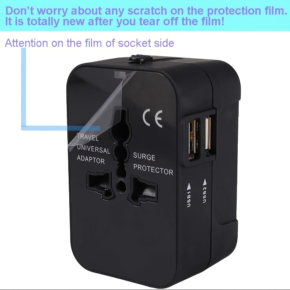 1pc Travel Charger with Dual USB Charging Ports, 2 USB Charger, World All In One Universal Travel Charger, Wall Charger AC Power Plug Adapter, USA EU UK AUS Converter Adapter, USB Charger, Travel Adapter - KHOY