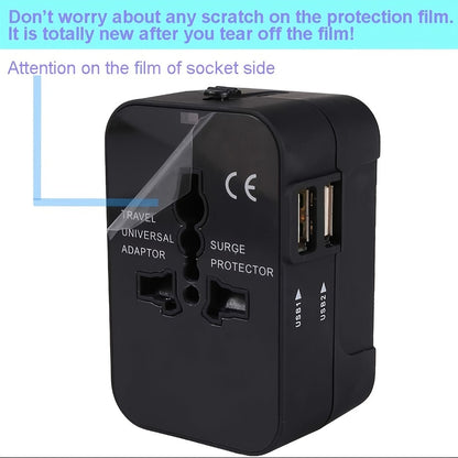 1pc Travel Charger with Dual USB Charging Ports, 2 USB Charger, World All In One Universal Travel Charger, Wall Charger AC Power Plug Adapter, USA EU UK AUS Converter Adapter, USB Charger, Travel Adapter - KHOY
