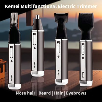 Kemei 4-in-1 Professional Grooming Kit, USB Rechargeable Nose & Ear Hair Trimmer, Beard and Eyebrow Razor, Men'S Personal Care Tools with Nickel Battery, ����������ï¿