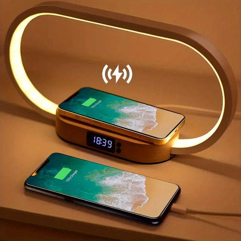 Multifunction Wireless Charger Pad Stand Clock LED Desk Lamp Night Light USB Port Fast Charging Station Dock For IPhone For Samsung - KHOY
