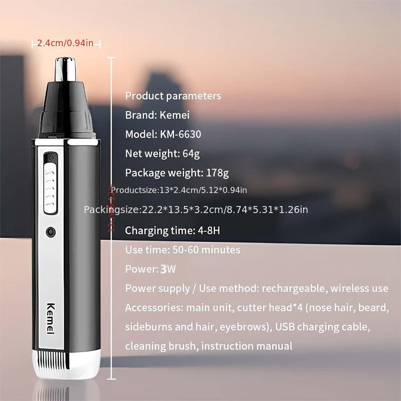 Kemei 4-in-1 Professional Grooming Kit, USB Rechargeable Nose & Ear Hair Trimmer, Beard and Eyebrow Razor, Men'S Personal Care Tools with Nickel Battery, ����������ï¿