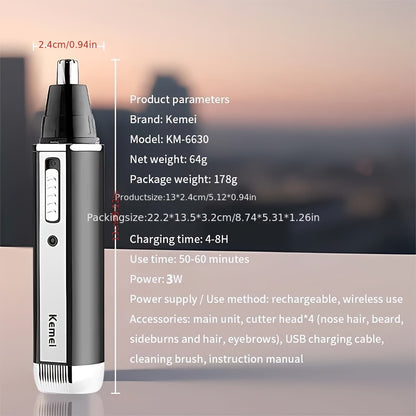 Kemei 4-in-1 Professional Grooming Kit, USB Rechargeable Nose & Ear Hair Trimmer, Beard and Eyebrow Razor, Men'S Personal Care Tools with Nickel Battery, ����������ï¿