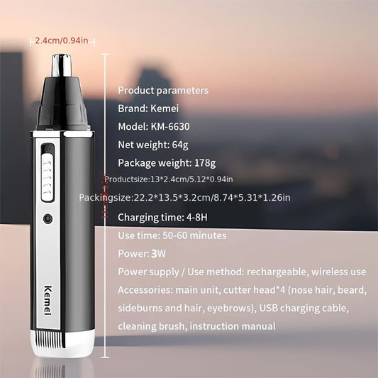 Kemei 4-in-1 Professional Grooming Kit, USB Rechargeable Nose & Ear Hair Trimmer, Beard and Eyebrow Razor, Men'S Personal Care Tools with Nickel Battery, ����������ï¿