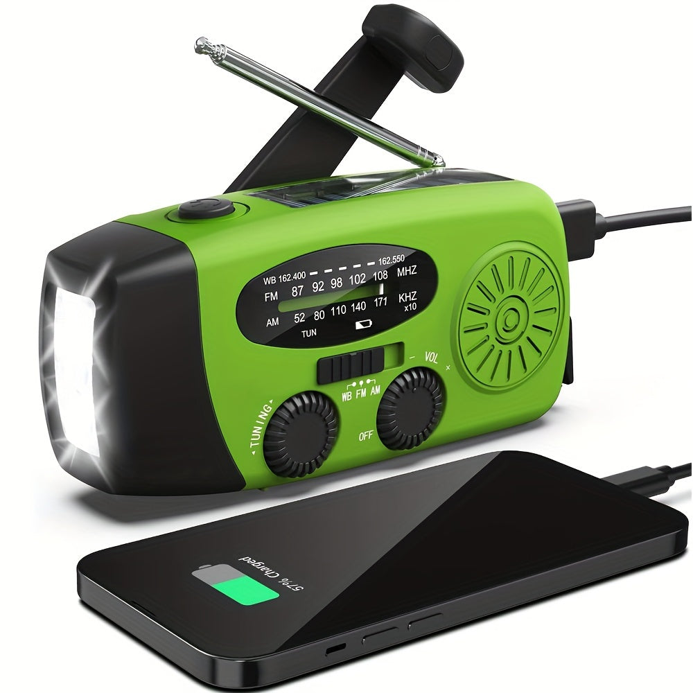 Emergency Hand Crank Radio With 2000mAh Power Bank Phone Charger, AM/FM/NOAA Portable Weather Radio With 3 LED Flashlight, Solar Powered USB Rechargeable Radio For Indoor Outdoor Camping - KHOY