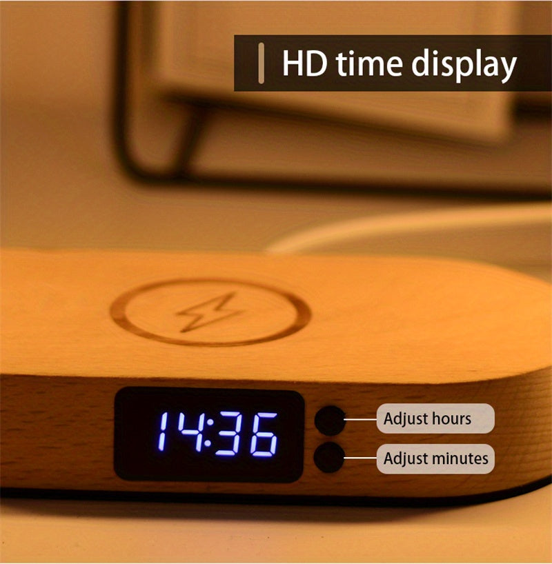 Multifunction Wireless Charger Pad Stand Clock LED Desk Lamp Night Light USB Port Fast Charging Station Dock For IPhone For Samsung - KHOY