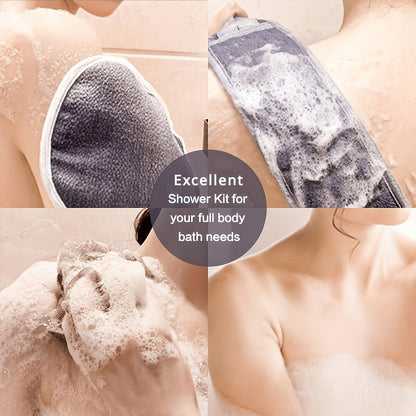 3pcs/set Bath Back Exfoliating Set, Loofah Sponge, Bath Glove, Exfoliating Bath Washcloth Towel, Back Scrubber For Shower, For Spa, Massage And Body Scrubs, Body Scrubber Bathing Accessories - KHOY