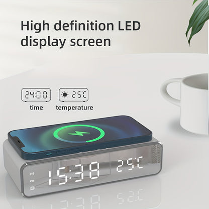 Wireless Charger Time Alarm Clock LED Digital Thermometer Earphone Phone Chargers Fast Charging Dock Station For IPhone 15, 14, 13, 12, Samsung - KHOY