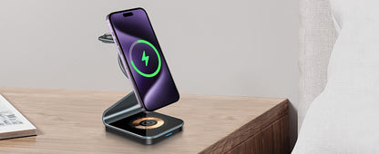 3 In 1 Magnetic Wireless Charger, 15W Fast Charging Station, Suitable For iPhone 15/14/13/12/Pro/Max/Mini/Plus, For iWatch Ultra/Ultra2/9/8/7/6/5/4/3/2/1/SE, For AirPods 3/2/Pro/Pro2 - KHOY