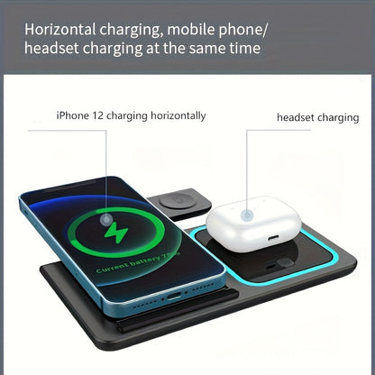 3 In 1 Fast Charging Station, Folding Wireless Charger Stand For IPhone 14, 13, 12, 11/Pro/Max/Mini/Plus, X, XR, XS/Max, SE, 8/Plus, For IWatch 1-8, For Airpods 3/2/Pro - KHOY