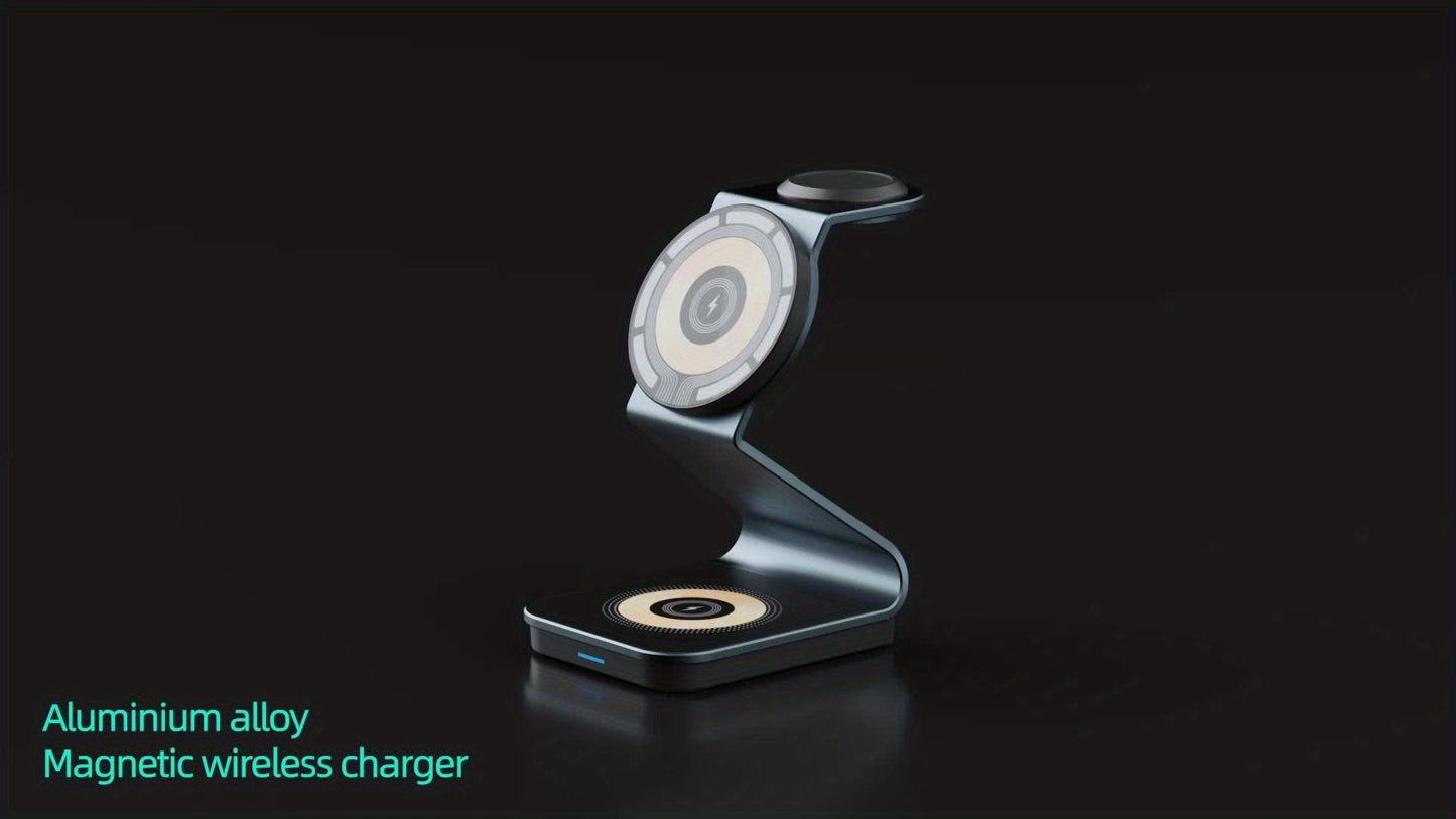 3 In 1 Magnetic Wireless Charger, 15W Fast Charging Station, Suitable For iPhone 15/14/13/12/Pro/Max/Mini/Plus, For iWatch Ultra/Ultra2/9/8/7/6/5/4/3/2/1/SE, For AirPods 3/2/Pro/Pro2 - KHOY