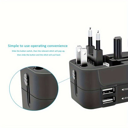 1pc Travel Charger with Dual USB Charging Ports, 2 USB Charger, World All In One Universal Travel Charger, Wall Charger AC Power Plug Adapter, USA EU UK AUS Converter Adapter, USB Charger, Travel Adapter - KHOY