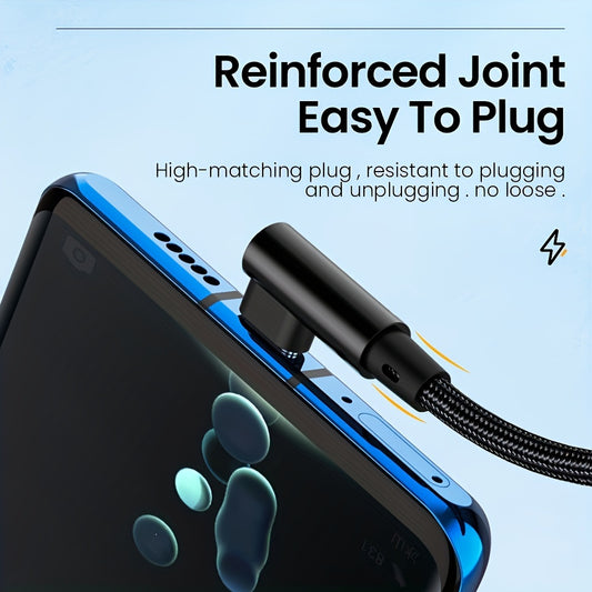 90 Degree Charging Cable, USB Lightning Cable Nylon Braided Fast Charging Cord USB C Charger Cable Fast Charging, Nylon Braided Long USB C Cable, Type C Charger Cord For Galaxy S10 S9 S8 Plus, Note9 8 A60 A50, Moto G And Othe - KHOY