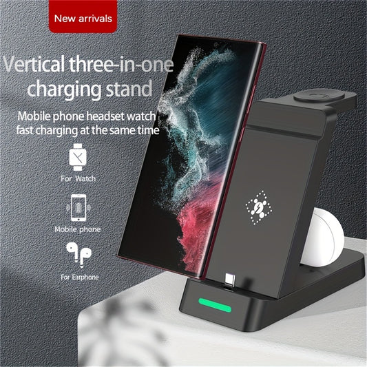 3-in-1 Wireless Charging Stand for Samsung S22/S21, Galaxy Watch Fast Charger Dock, 13.49x12.4x6.78 cm, Case-Friendly Station with LED Indicator - KHOY